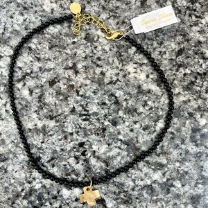 NWT Susan Shaw onyx and gold dainty cross necklace